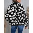 thumbnail image 4 of Women Fuzzy Fleece Pullover Zipper Sweatshirt Winter Floral Jacket with Pocket Black M, 4 of 6
