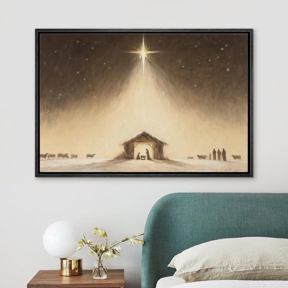 Nativity Scene Wall Art, Holy Night Christmas Manger Canvas Print, Bethlehem Star Christian Decor, Religious Holiday Artwork, 12x18 UNFRAMED