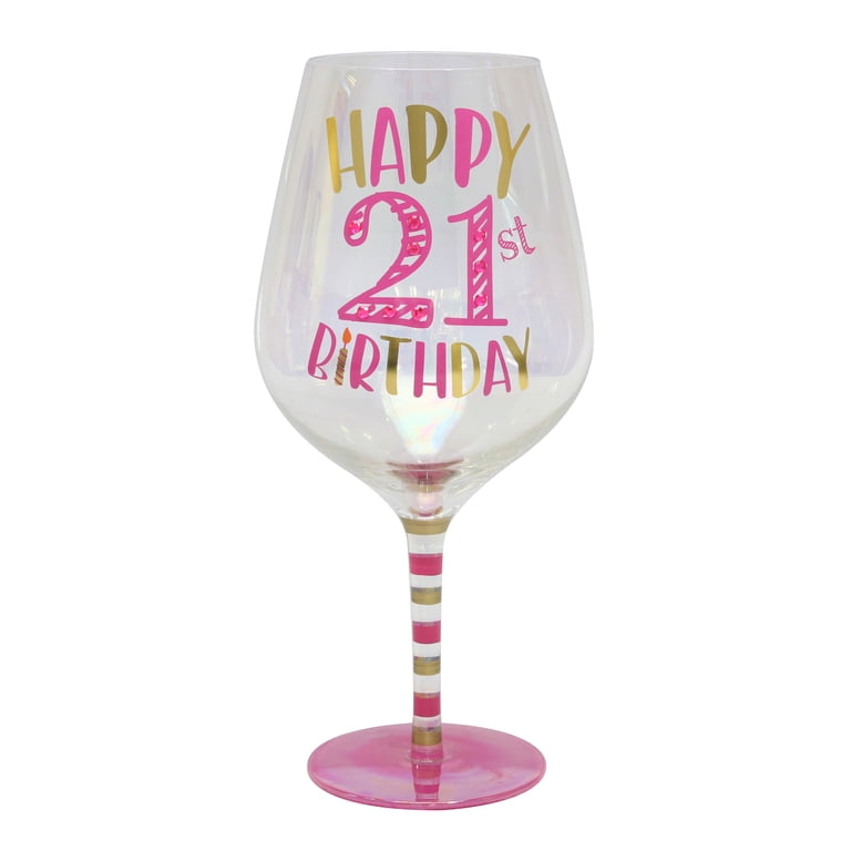 Topshelf Decorative Luster Glass Oversized 21st Birthday Wine Glass with  Gift Box - Walmart.com
