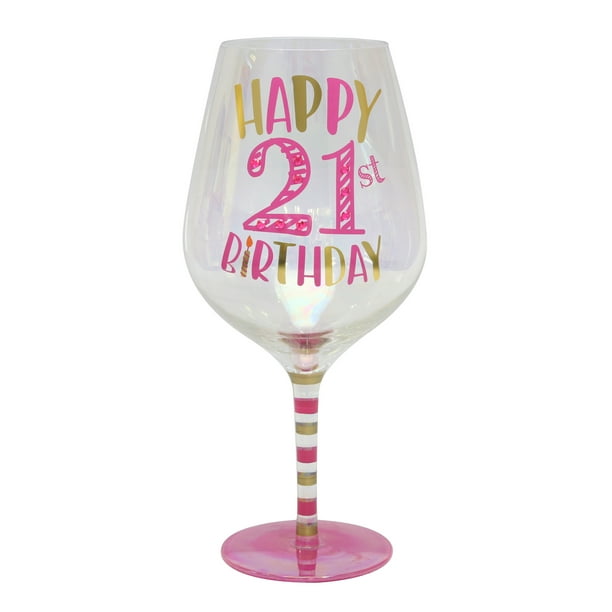 Topshelf Decorative Luster Glass Oversized 21st Birthday Wine Glass