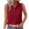 thumbnail image 3 of Htigea Womens Short Sleeve Shirts V Neck Collared Button Down Shirt Tops with Pockets Red,L, 3 of 6