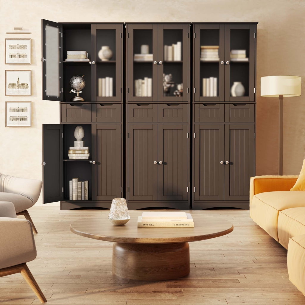 "Aiho 67"" Wood Standing Kitchen Pantry Storage Cabinet, Shelving with 2 Drawers and Glass Doors  Da(图3) "Aiho 67"" Wood Standing Kitchen Pantry Storage Cabinet, Shelving with 2 Drawers and Glass Doors  Da(图3)
