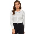thumbnail image 1 of Camisa de satén con cuello Peter Pan para mujer, blusa de trabajo superior elegante de oficina brillante blanco S, 1 of 6