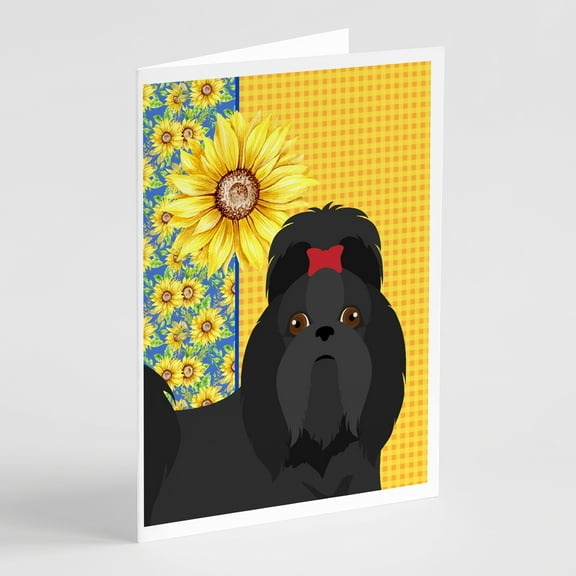 Summer Sunflowers Black Shih Tzu Greeting Cards and Envelopes Pack of 8 7 in x 5 in