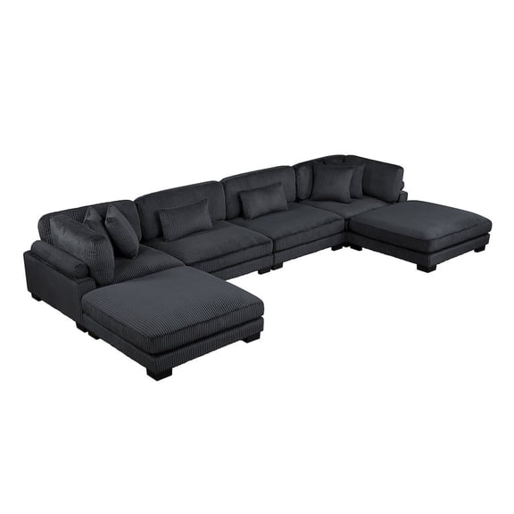 Lexicon Traverse Corduroy 6-Piece Modular Sectional with Ottomans in Black