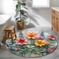 thumbnail image 4 of 3.3ft Round Rug, Spring Floral Non-Skid Rubber Backing Large Area Rugs - Living Room Bedroom Home Office, Farmhouse Flowers Summer Botanical Indoor Floor Mat Carpets Washable Rug, 4 of 9