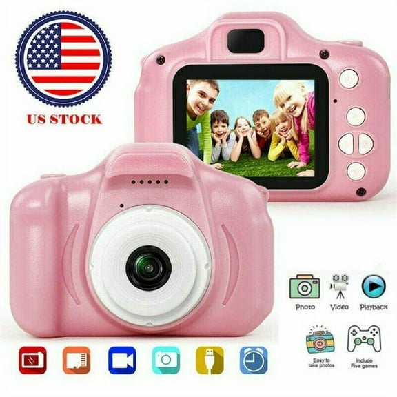 Kids Camera, Kids Selfie Camera Camcorder 2.0 Inch IPS Screen with 32GB Card, HD Digital Video Camera for Kids, Children Christmas Birthday Gift Toy(Pink)