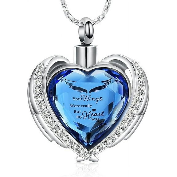 Heart Urn Necklace for Ashes Cremation Angel Wings Heart Urn Necklaces Ashes Urn Jewelry for Women Men with Birthstone Mini Keepsake Urn Memorial Ash Jewelry