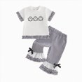 thumbnail image 5 of HCNTES Baby Girl Clothes Toddler Baby Girl Halloween Clothes 6 12 18 24 Month 2T 3T 4T Pumpkin Ruffled Trim Crew Neck Short Sleeve Tops and Plaid Pants 2 Pcs Outfit Set, 5 of 6