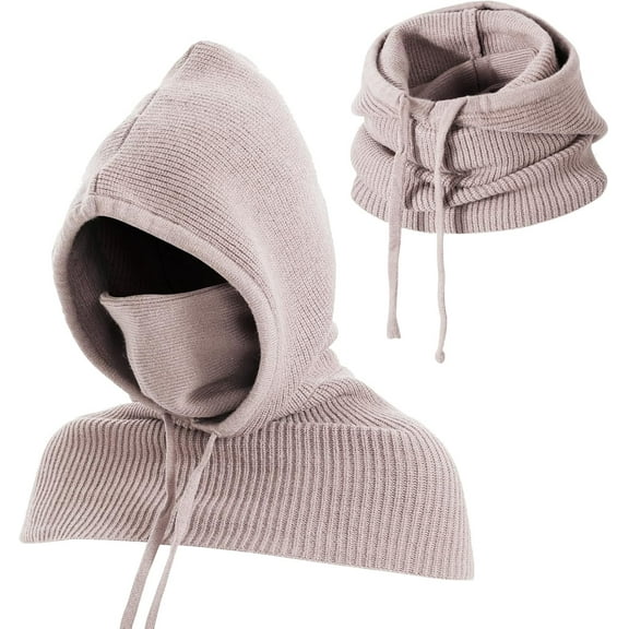 Knitted Balaclava Ski Mask for Women Men, Winter Hooded Scarf Windproof Hat with Face Mask Neck Warmer for Cold Weather