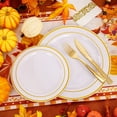 thumbnail image 5 of 350 Pieces White and Gold Plastic Plates - 50 Guest Thanksgiving Dinnerware Set Include 100 Plates, 50 Gold Plastic Silverware, 50 Gold Napkins and 50 Gold Rim Cups for Thanksgiving, 5 of 17