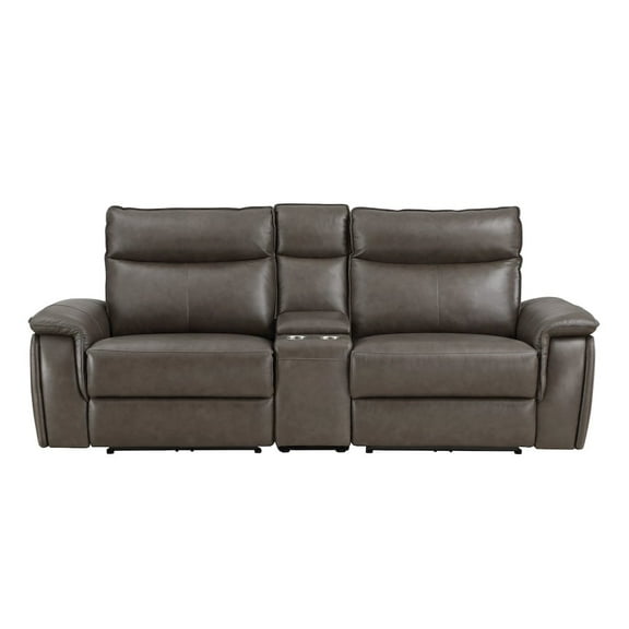 Lexicon Maroni 93.5" Contemporary Leather Double Reclining Loveseat in Brown