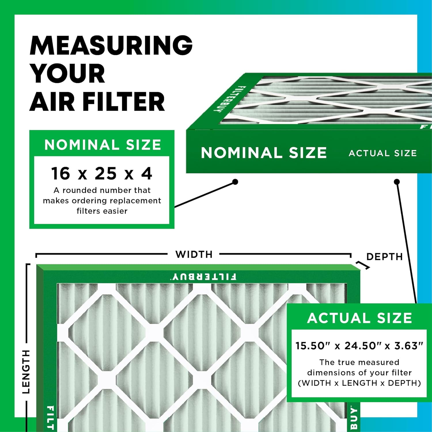 Filterbuy 16x25x4 MERV 13 Air Filter 3-Pack – HVAC Furnace AC Replacement