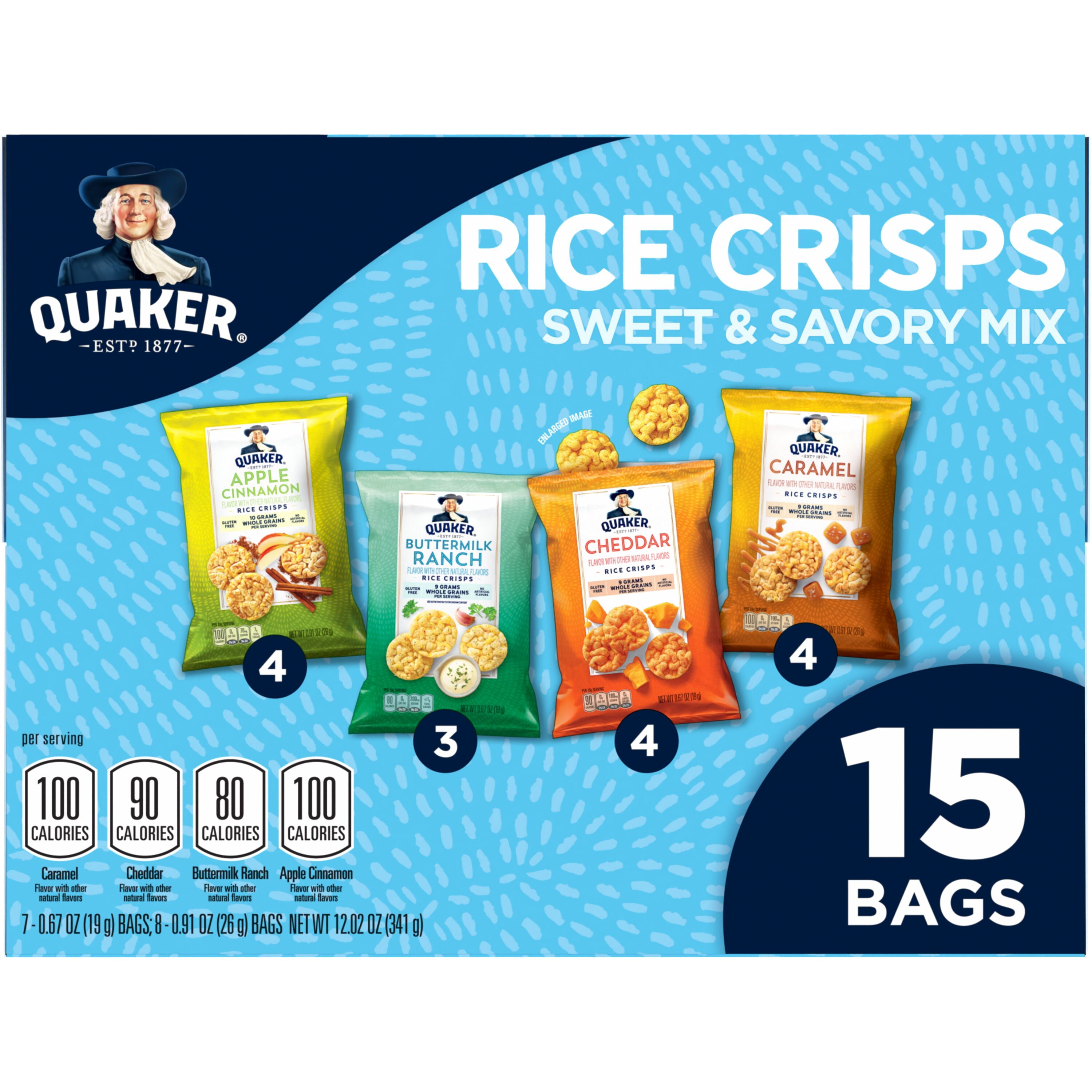 Quaker Rice Crisps Sweet & Savory Variety (Caramel, Cheddar, Apple Cinnamon, Ranch) 12 oz, 15 Count