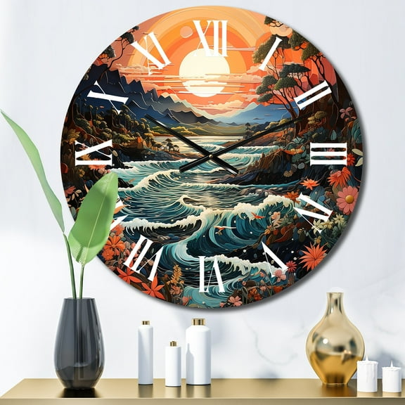 Designart "Coastaltropical Tropical Paradise Painting III" Nautical & Beach Oversized Wall Clock