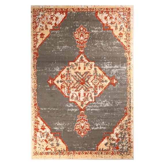 Furnish My Place Indoor Distressed Bohemian Rug with Jute Backing - 7 ft. 8 in. x 11 ft., Dark Grey, Persian, Area Rug for Living Room, Bedroom, Hallway