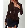 thumbnail image 6 of BTFBM Fitted Button Down Shirts for Women Dressy Casual Tops | Collar V Neck Long Sleeve Ruched Tops, Stretchy Ruffle Blouses, Fall Fashion Clothing, Work Date Night Going Out Outfits, 6 of 7