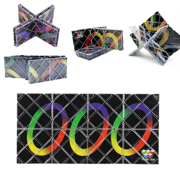 8-Panel 3-Ring Black Folding Board Puzzle Toy - Portable Brain Teaser Game for Kids & Adults, Stress Reliever, Educational Memory Trainer, Eco-Friendly Recyclable Travel Puzzle