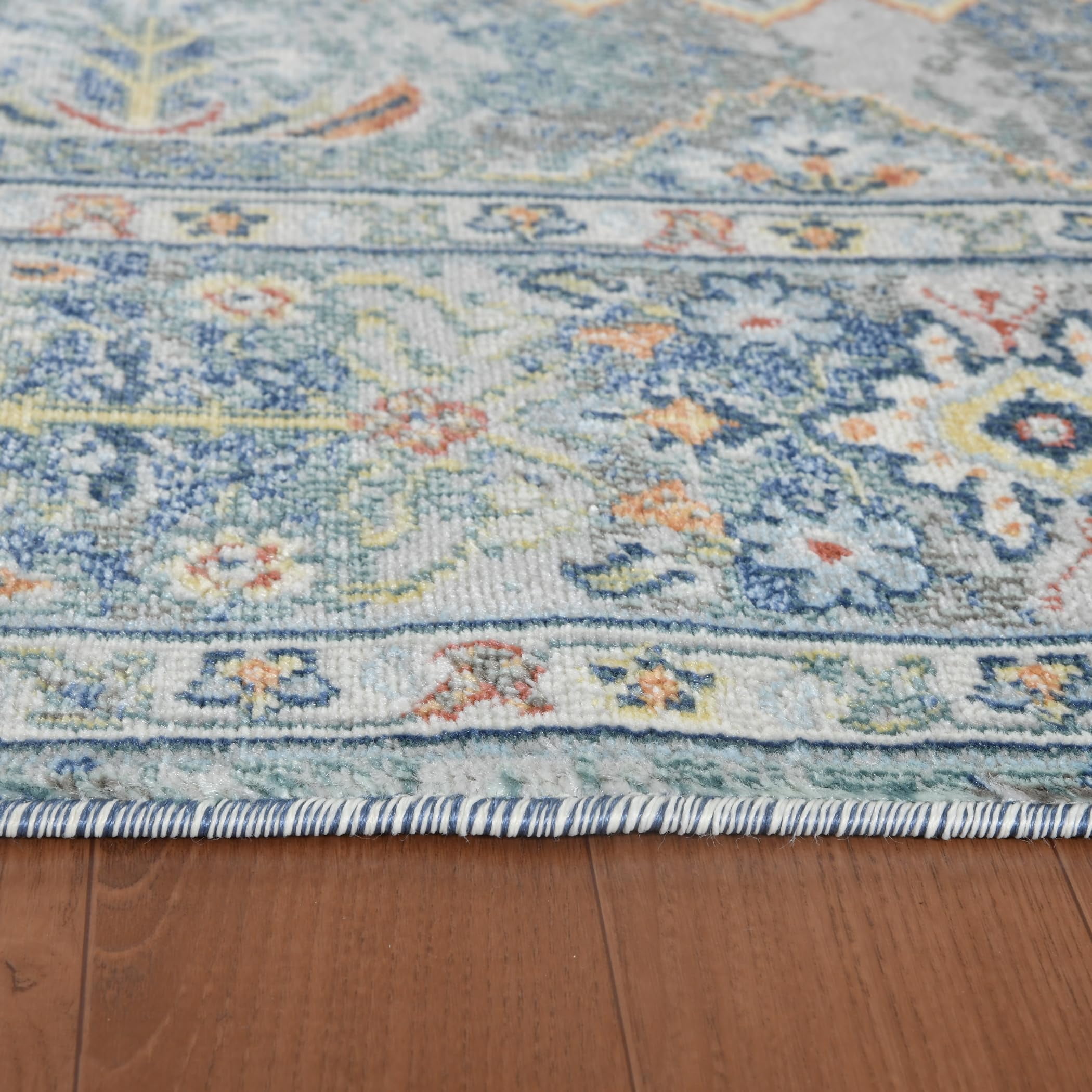 Luxee Designs Bohemian Style Bordered Indoor/Outdoor Area Rug 5x7 for High Traffic Area - Blue