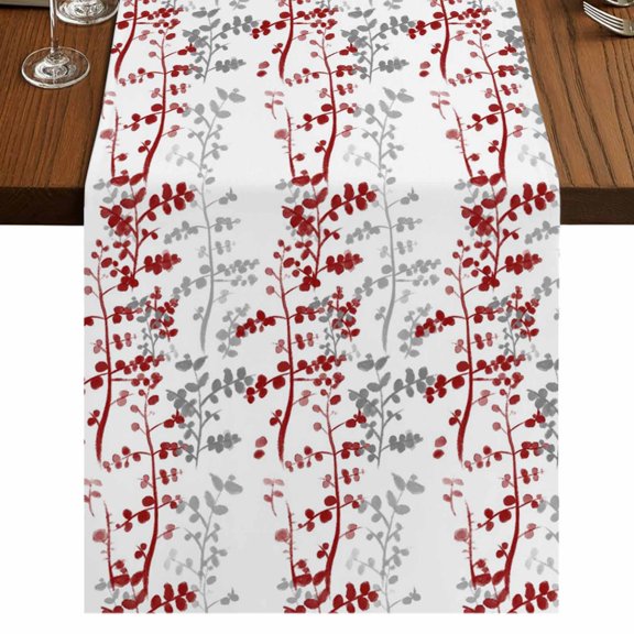 Table Runners 72 Inches Long Dress Scarves, Red Grey Botanical Farmhouse Kitchen/Dining Table Runner, Coffee Tablerunners, Spring Floral Summer Farmhouse 14x72 Inch