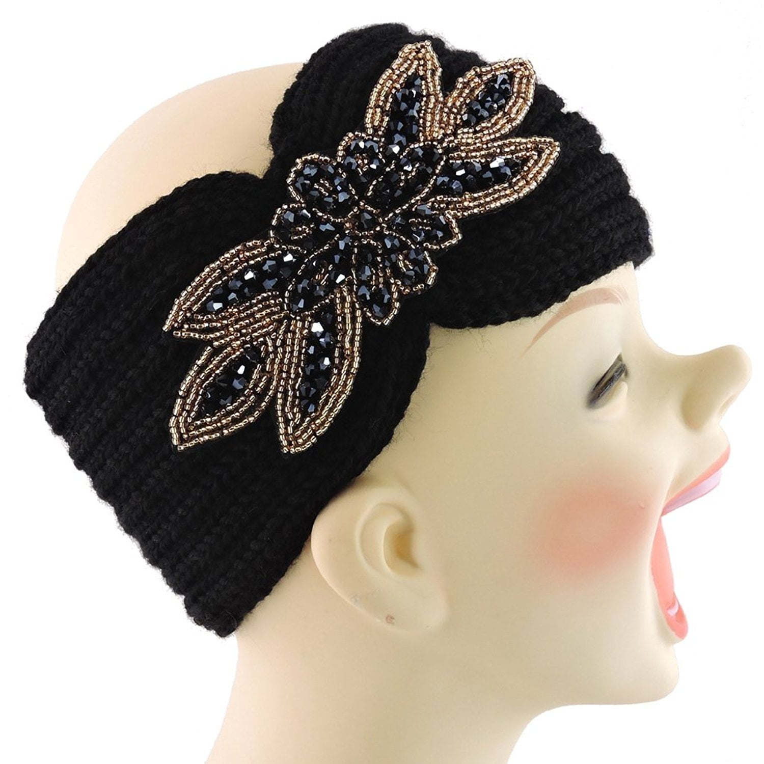 Women's Headband Hand Knitted Hair Band Head Wrap Earmuff w Flowers
