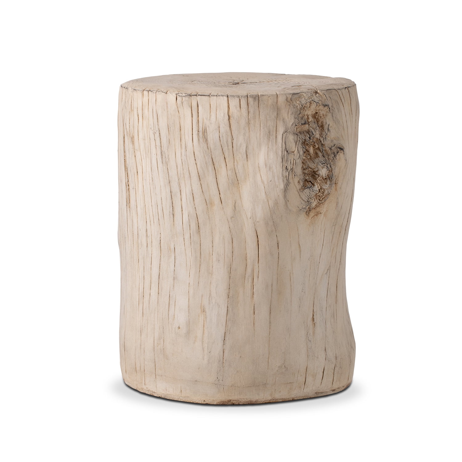 VENTOPYR White Faux Wood Tree-Trunk Stool, Painted Concrete End Table