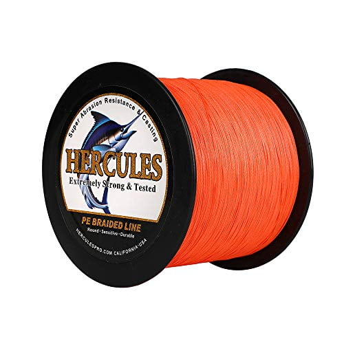 HERCULES Ligne de Pêche Tressée 1500m 1640yds 10lbs-200lbs Pe Superline 8 Brins (Orange 150lb/68kg 0.62mm)