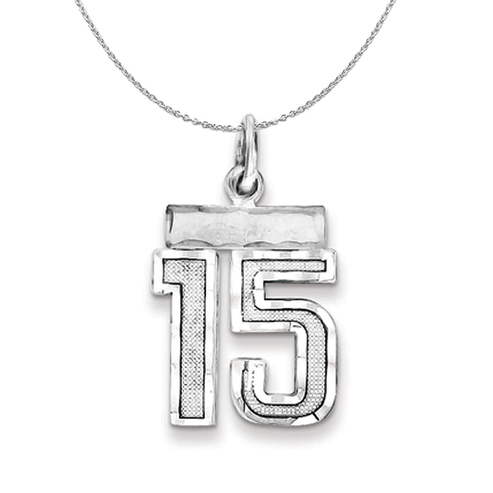 925 Sterling Silver Rhodium-plated Medium Satin Milestone Number 15 Charm