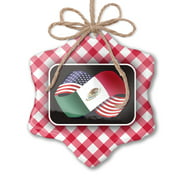 Christmas Ornament Friendship Flags USA and Mexican Red plaid Neonblond