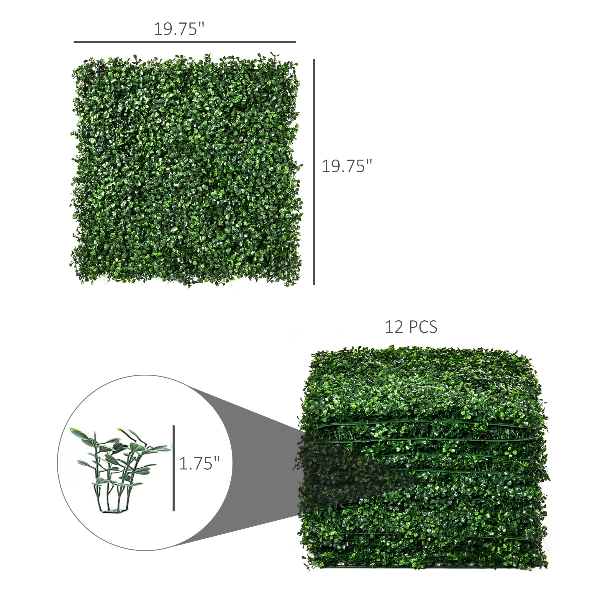 12PCS Artificial Boxwood Panels Topiary Wall Greenery Backdrop, Privacy Hedge Screen UV Protected 4Layer Roll Grass Panel Fence Decor Outdoor Indoor Garden Backyard, 20" x 20"