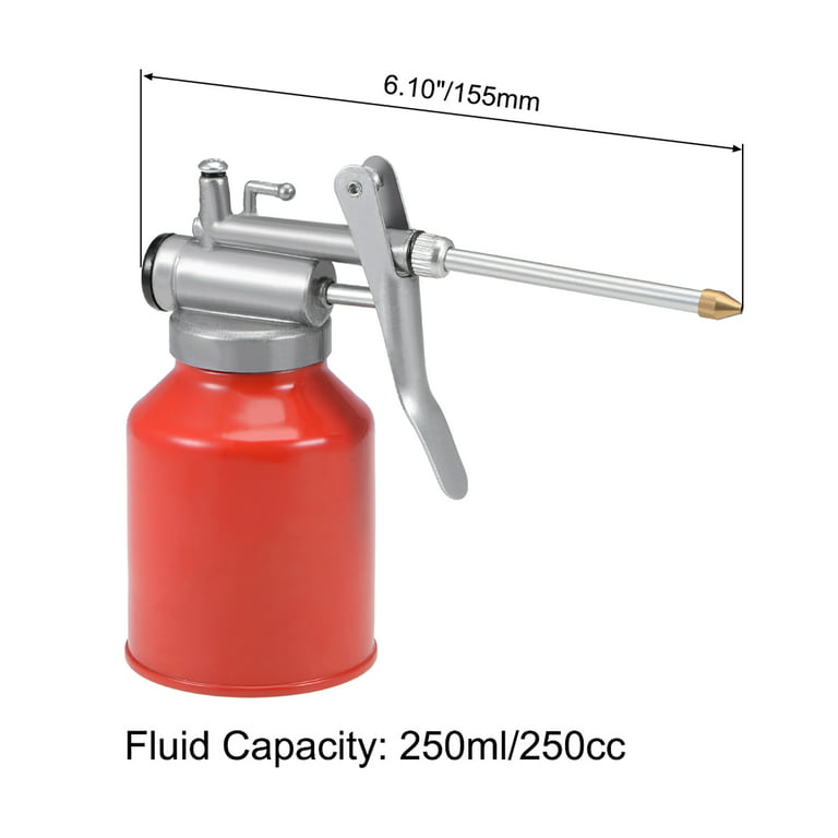 Oil Can Pump Oiler,250ML Metal High Pressure Lubrication Bottle Manual Oil Gun with Rigid Spout Thumb Pump Tool Red