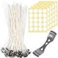 thumbnail image 1 of Candle Wicks, 100 Pcs Cotton Candle Wick Pre Waxed Candle Wicks with Stainless Steel Wick Fixed Holder and 100PCS Double-sided Dots Wick Stickers, 1 of 5