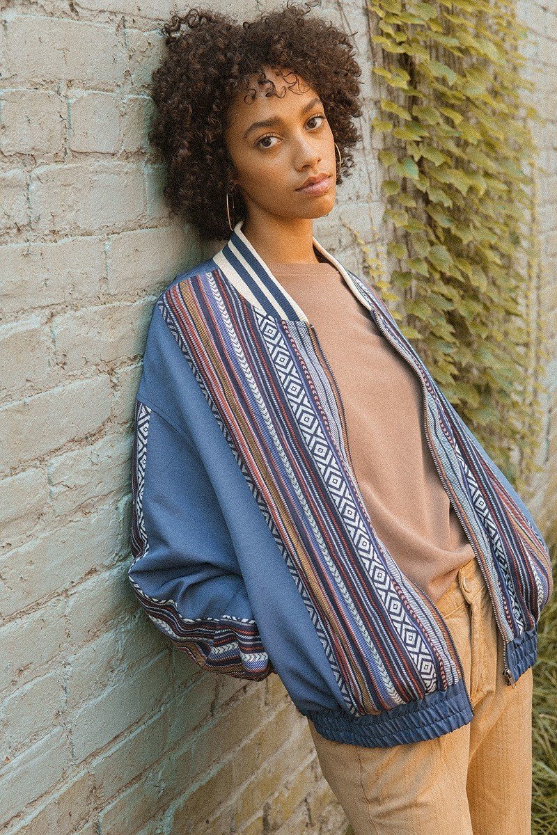 A Woven Jacket That Features Tribal Striped Accents - image 3 of 7