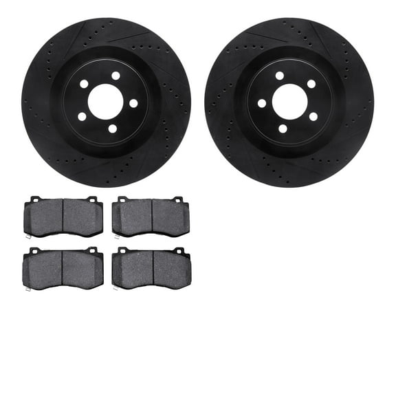 Dynamic Friction Company Front Brake Rotors-Drilled and Slotted-Black with 5000 Advanced Brake Pads 8502-39010