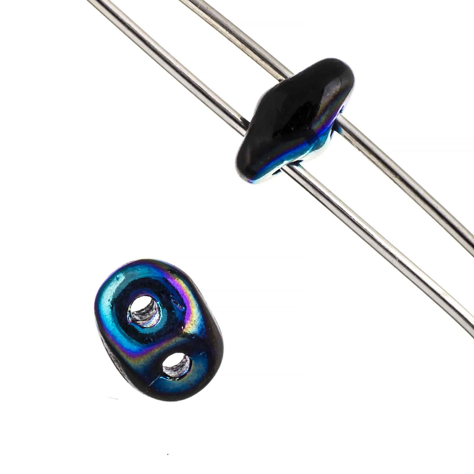 John Bead 100g Czech Glass Superduo 2-Hole Beads 2.5x5mm Jet AB