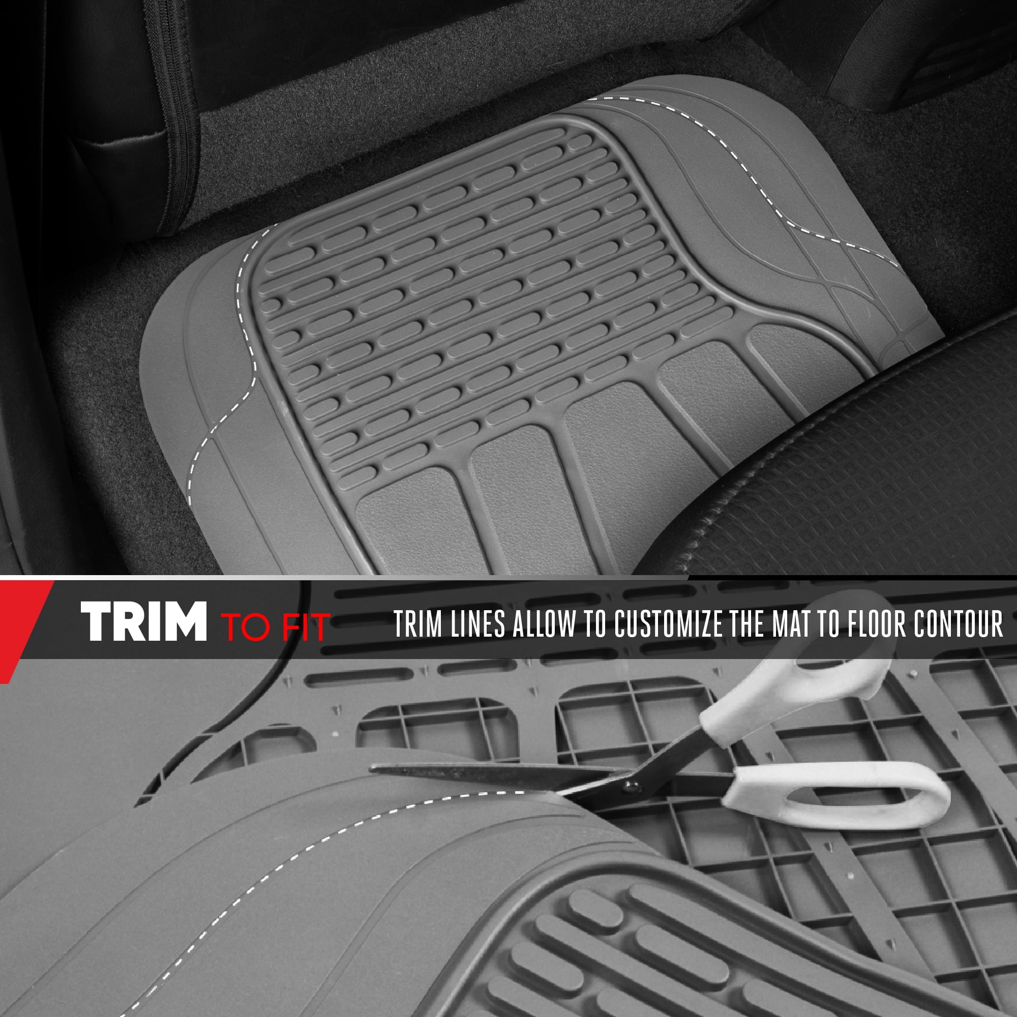 Motor Trend WingRunner Complementary Rubber Rear Floor Mats Liners for 2nd or 3rd Row, All Weather Protection Universal Design for Trucks Cars Sedan SUV
