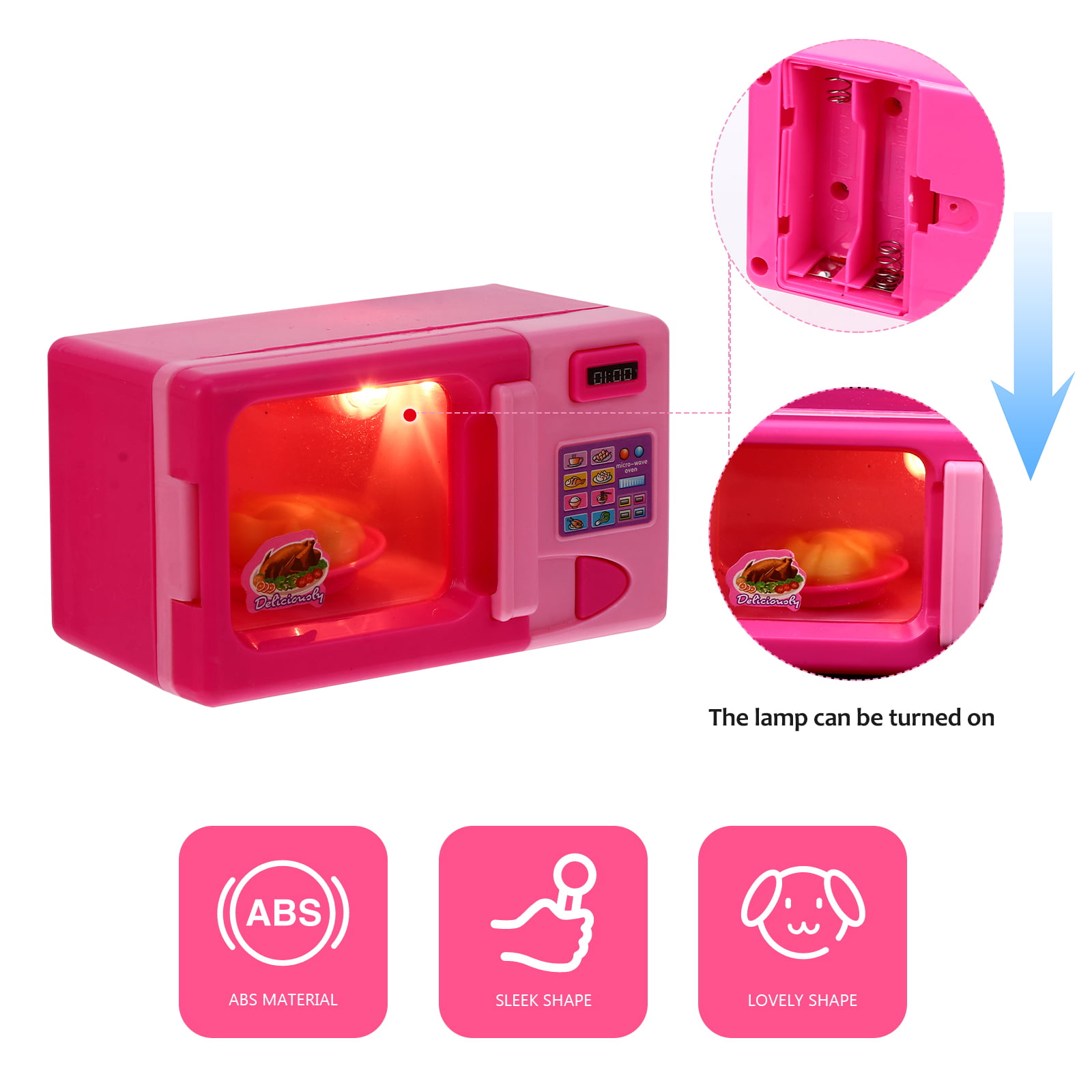 Mini Microwave Oven Dolls House Toys for Play Toys- Pink
