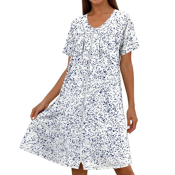 Cxenplz Women Zipper Robes Short Bathrobe Lightweight Short Sleeves Duster House Coat Zip Up Bathrobe Soft Nightgown