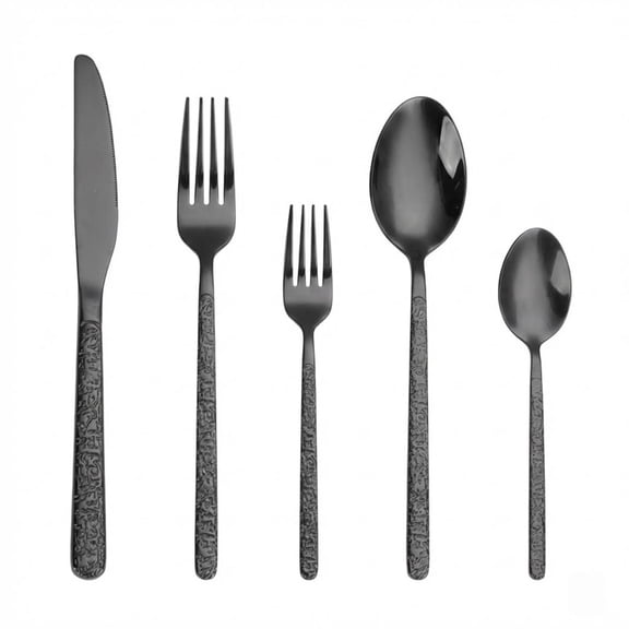 FU NENG 20 Pcs Black Hammered Silverware Set for 4, 410 Stainless Steel Heavy Duty Flatware Set, Tableware Cutlery Utensil Sets for Home Restaurant Dishwasher Safe
