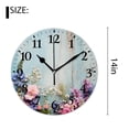 thumbnail image 2 of 14 Inch Wall Clock Battery Operated Silent Clock Decorative for Office, Kitchen, Outdoor, Living Room，Spring Flowers on Turquoise Wood Print, 2 of 4