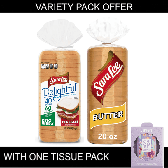 Sara Lee Delightful Italian Bread, 16 oz, White Italian Bread, Bag | Sara Lee Butter Bread, 20 oz, White Bread, Bag