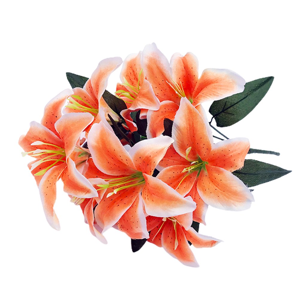 esafio Long Stem 10 Heads Artificial Lilies Flowers Fake Silk Full