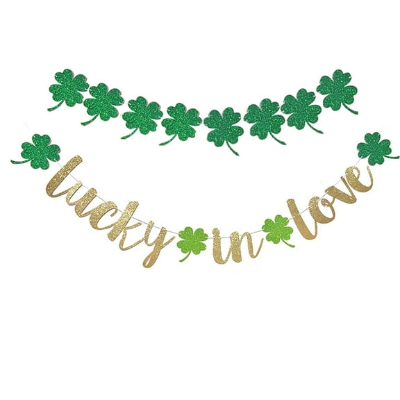 Jiyike 2PCS St.Patricks Day Banner in LOVE Shamrock Bunting Garland Flag For St.patricks Day Festival Party Decoration