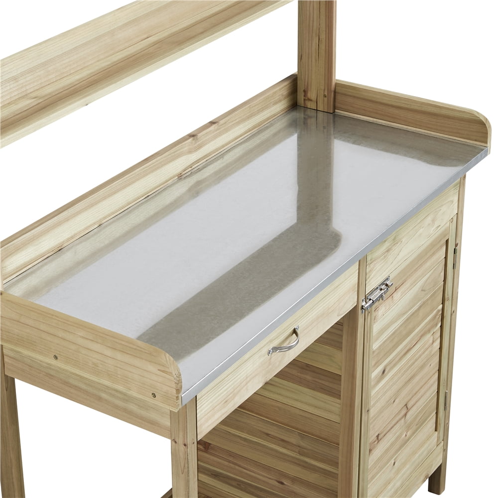 Easyfashion Light Green Fir, Wood and Metal Potting Bench