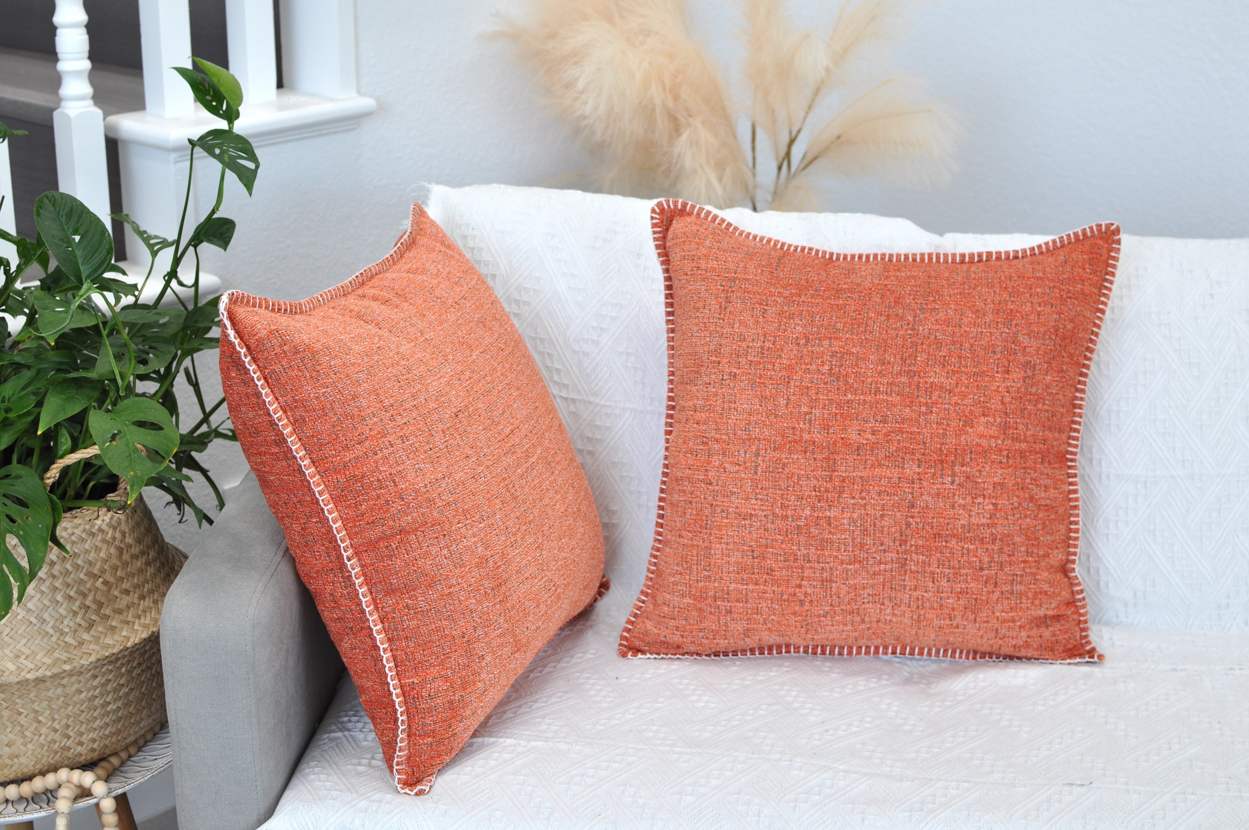 Topfinel Lumbar Pillow Covers for Bed Decorative Hotel Room,Coral Fluffy  Chenille Boho Farmhouse Small Throw Pillow Protector,Long Orange Pillow  Case