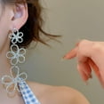 thumbnail image 3 of Triple Flower Dangle Earrings for Women Sterling Silver Post Cubic Zirconia Earrings Floral Tassel Drop Studs Dainty Fashion Ear Jewelry, 3 of 6