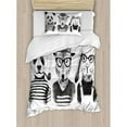 thumbnail image 3 of Animal Queen Size Duvet Cover Set, Hipster Panda Bear Cigar Fox and Rabbit Glasses in Human Clothes Illustration, Decorative 3 Piece Bedding Set with 2 Pillow Shams, Black Grey White, by Ambesonne, 3 of 3