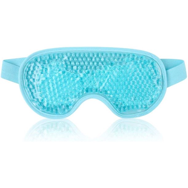 Máscara de ojos fría, máscara de ojos de gel inflable, círculos oscuros, máscara de ojos fría reutilizable para migraña (azul)