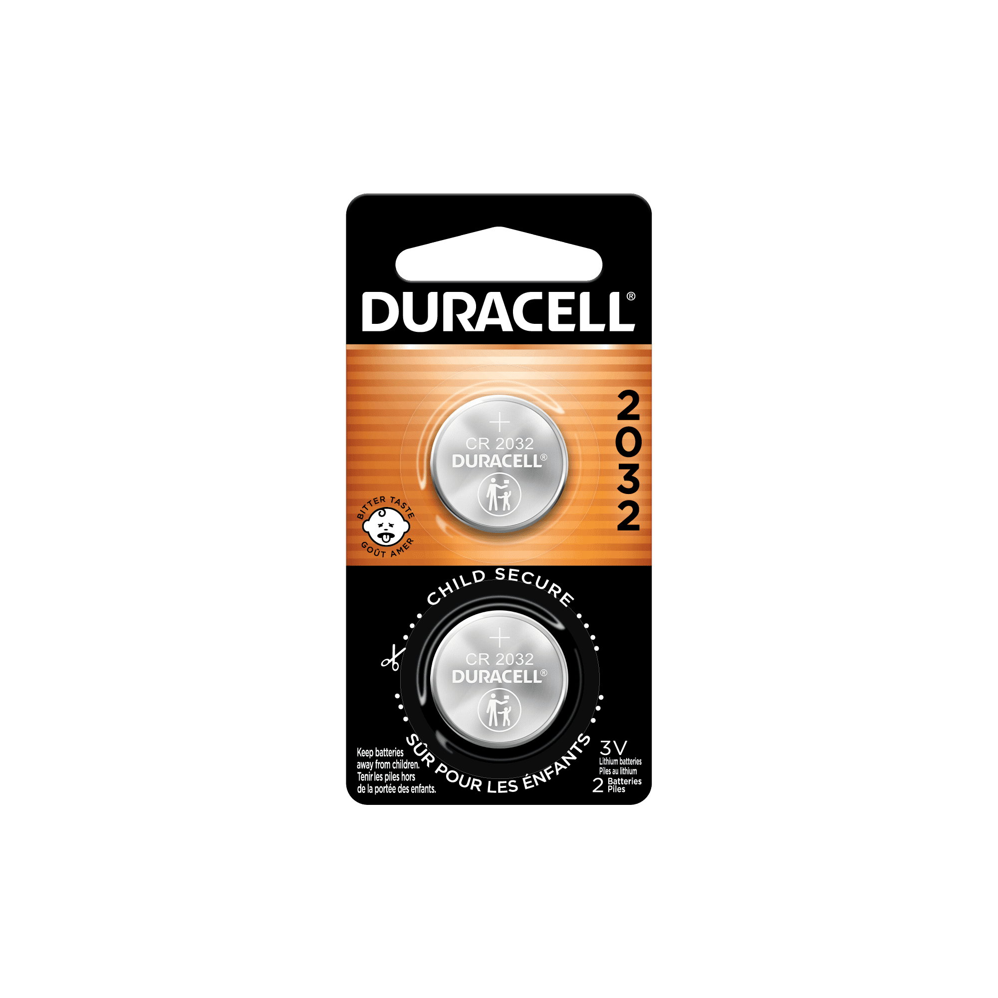 Duracell 2032 Lithium Coin Battery 3V, CR2032 Battery, Bitter Coating Discourages Swallowing, 2 Pack
