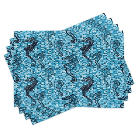 

Animal Placemats Set of 4 Mosaic Tile Pattern Nautical Ocean Life Maritime Creature Beauty Artwork Print Washable Fabric Place Mats for Dining Room Kitchen Table Decor Navy Turquoise by Ambesonne